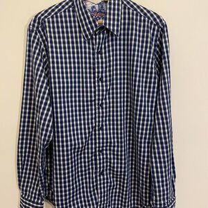 Robert Graham Navy and white checkered button-up shirt #preppy